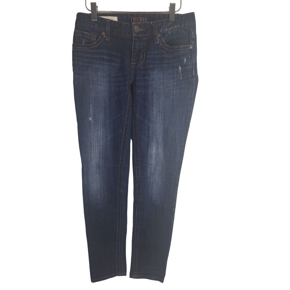 Decree Super Skinny Jeans 7 Womens‎ Juniors Low Rise Dark Wash Distressed Blue